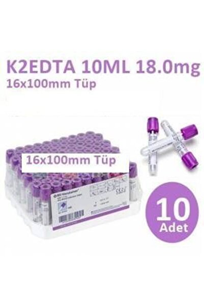 Genel Markalar 100 Adet Kan Alma Tüpü, Mor Kapak, K2E K2EDTA 10ml 18mg 16x100...