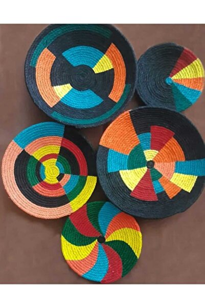 Joly El Yapımı Afrikan Tabak Etnik Hasır Tabak Seti Bohem Duvar Dekoru Afrika Tabak