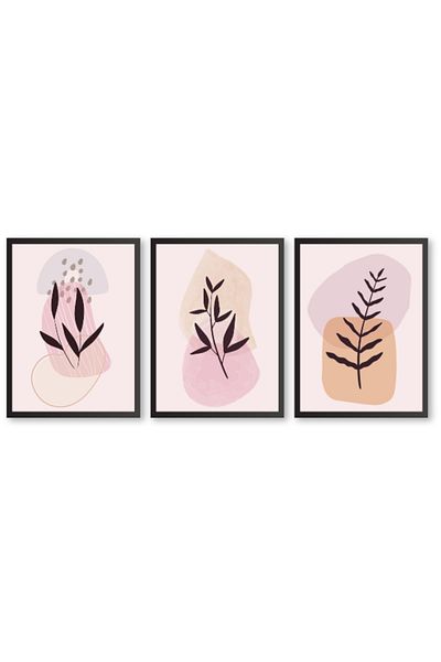 estölye 3 Piece Bohemian Style Artistic Wood Frame Look Painting Set