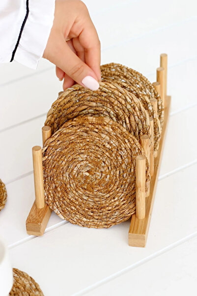 NOY قواعد أكواب من الخيزران مستديرة 6 قطع أنيقة ومزخرفة لطاولات الطعام مقاومة...