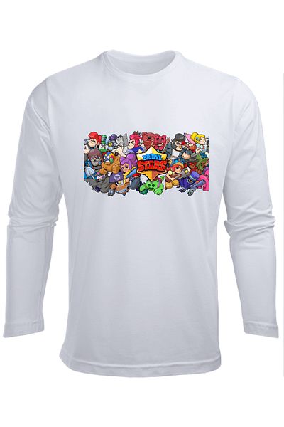 Efendioğlu Design Tricou cu mânecă lungă din bumbac cu mânecă lungă pentru copii Brawl Stars Personaje