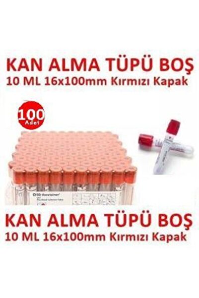 MEDİKALCİM 100 Adet Kan Alma Tüpü, Kırmızı Kapak, Serum Tüpü 10ml 16x100mm, Bd Vacutainer