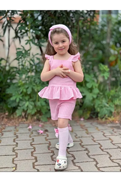 CECEYKİDS Butik Trend Ruffled Girl's Shorts Suit