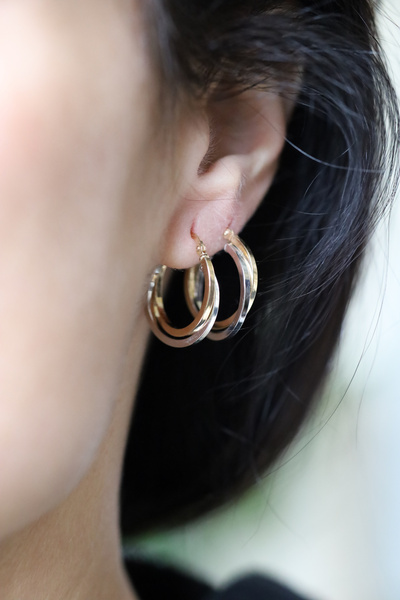 Yenigün Kuyumculuk 14 Ayar Altın Çift Renkli İç İçe Halkalar Küpe 3