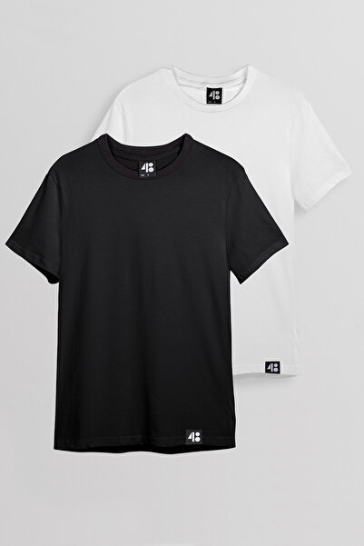 4&B 100% Cotton Cultivated Regular Unisex T-Shirt / Pack of 2 T-Shirts - Blac...