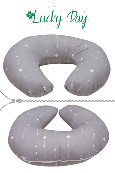 Lucky Day Breastfeeding Pillow / Baby Support Cushion, Pregnancy Pillow, Cotton Fabric, Stars, Anthracite Gray