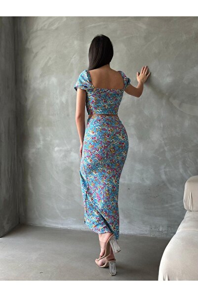 Bürümcük Fabric Slit Skirt-Blouse Set