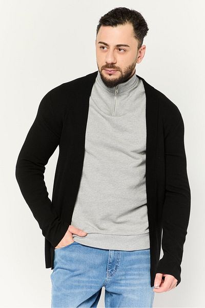 Perry Ellis كارديجان سادة برقبة منقسمة للرجال، أسود