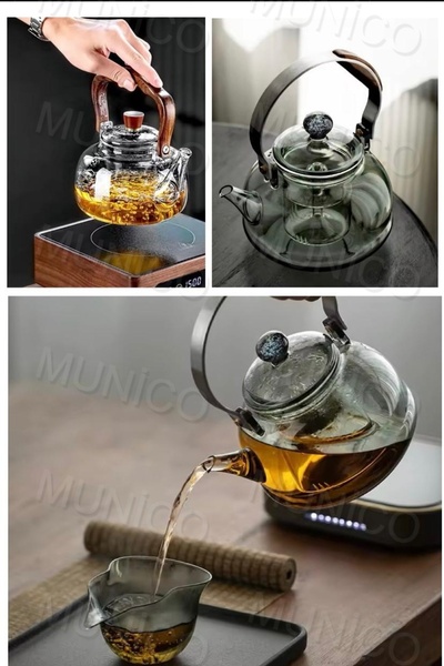 Munico Kaynar Çaydanlık Isıya Dayanıklı Bambu Saplı Kaldırma Kirişli Çaydanlı...