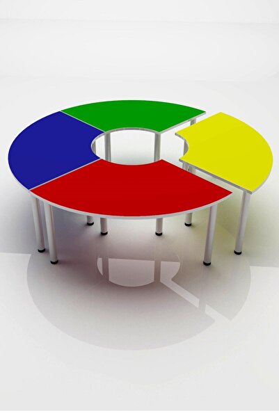 3G TASARIM Anaokulu Yuvarlak Grup Çalışma Masası, 4 Parça Etkinlik Masası