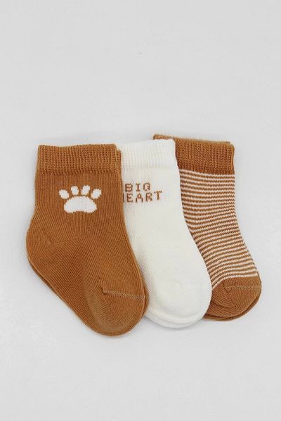 emosavm Mustard Colored 3-Piece Combed Cotton Socks Set - Bs10110