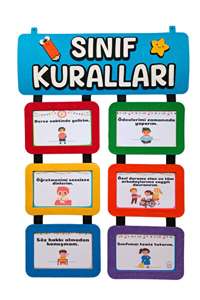 KECENGUZELTASARIM Ngüzel Keçe Tasarım - Keçe Sınıf Kuralları Panosu Mavi