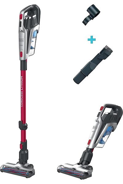 Black&Decker Black & Decker 21.6V 2Ah Li-Ion 500Ml 3-In-1 Cordless Stick Vacuum With Jack Plug Charger Red