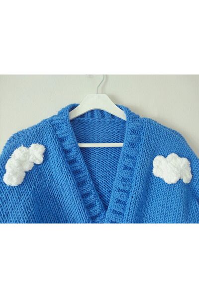 angora handmade Cardigan pentru femei cu model de nor, jachetă tricotată manual cu model 3D, model de nor în relief tridimensional, crop supradimensionat