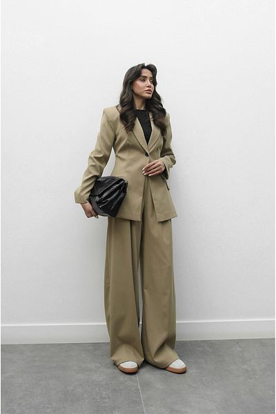Havoş Beige Single Button Blazer Trousers Set