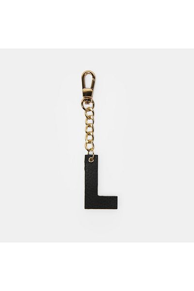 Desa Letter L Black Genuine Leather Charm Keychain