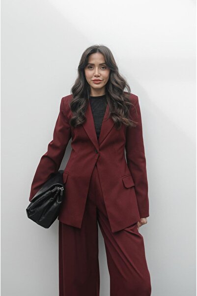 Havoş Burgundy Single Button Blazer Trousers Set