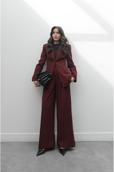 Havoş Set pantaloni blazer burgundy cu un singur nasture