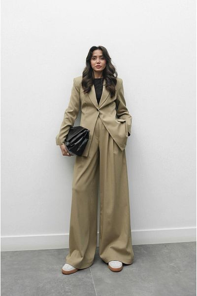 Havoş Beige Single Button Blazer Trousers Set