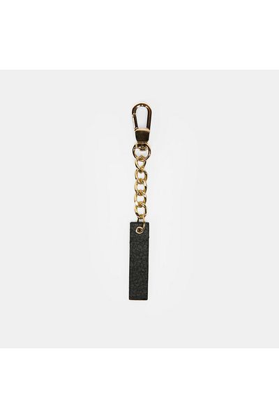 Desa Letter I Black Genuine Leather Charm Keychain