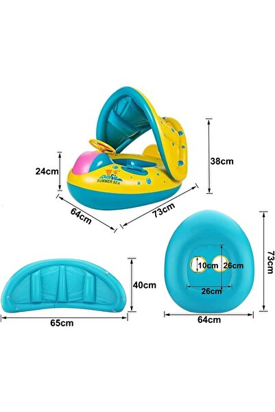 Yelajoy Inflatable Children's Swimming Ring,with Horn Sunshade,Baby AntiTip Removable,for 16+ Months Baby