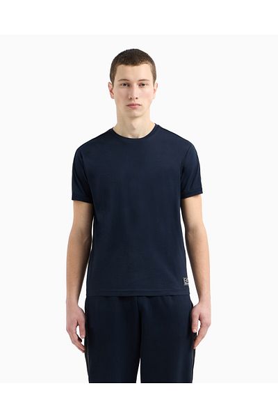 EA7 Tricou albastru pentru bărbați, logo EA7, cu mânecă scurtă, cu gât rotund, 7M 000138