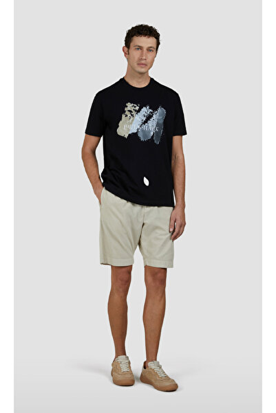 PAUL&SHARK Μαύρο βαμβακερό μπλουζάκι με κανονική εφαρμογή - στρογγυλή λαιμόκοψη και κοντό μανίκι 25411094-011