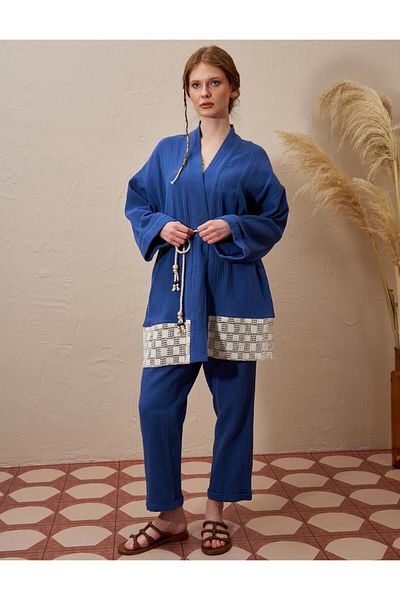 Kayra Λεπτομερής μουσελίνα με δαντέλα Wear Out Indigo