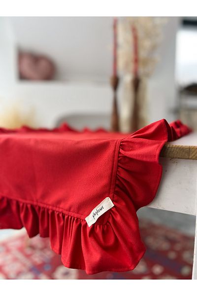 KaiHome Lovely Red Linen Frilly Runner