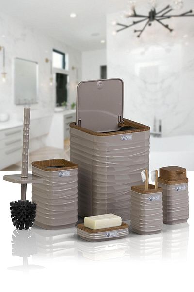 Okyanus Home Σετ μπάνιου Luna Mink Ξύλινο μοτίβο τετράγωνο 5 τεμαχίων