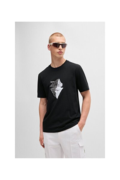 BOSS Baskılı ve nakışlı desenli esnek pamuklu tişört