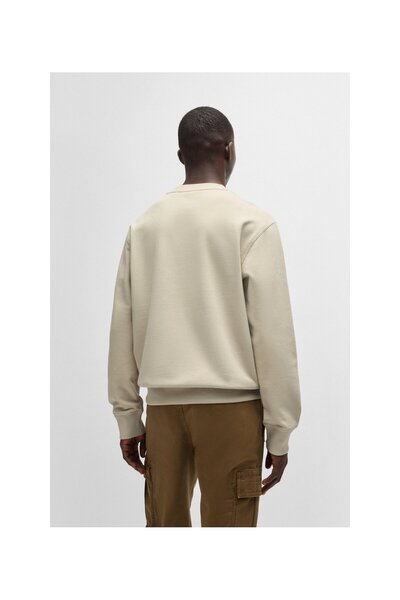 BOSS Zıt renkte logolu rahat kesim pamuklu havlu kumaştan kapüşonlu