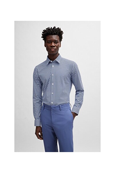 BOSS Baskılı esnek kumaştan dar kesim gömlek
