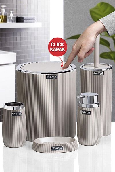 Okyanus Home Σετ μπάνιου 5 τεμαχίων με ριγέ χρώμιο βιζόν