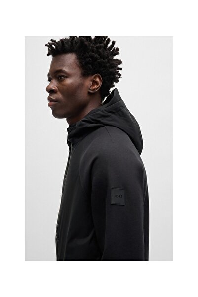 BOSS Erkek Logolu Kapüşonlu Uzun Kollu Günlük Kullanım Siyah Sweatshirt 50519008-001