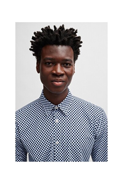 BOSS Baskılı esnek kumaştan dar kesim gömlek