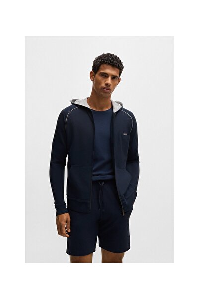 BOSS Logo Detaylı Esnek Pamuklu Fermuarlı Kapüşonlu