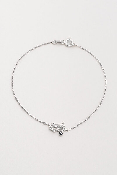 So CHIC... Ü Harfi 18 Ayar Beyaz Altın Kaplama 19 Cm Gümüş Bileklik