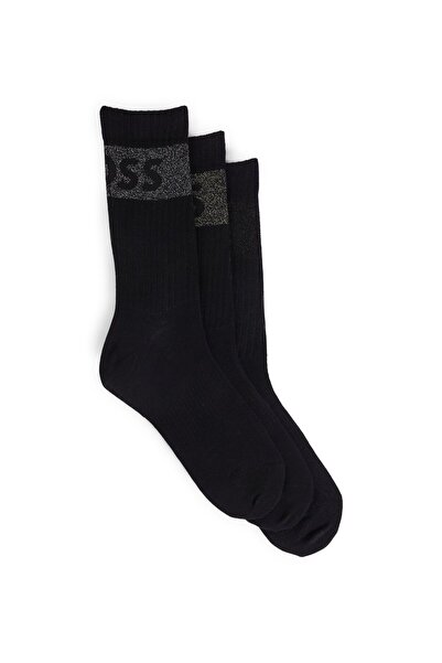 BOSS Üçlü pakette pamuk karışımlı logolu kısa çorap