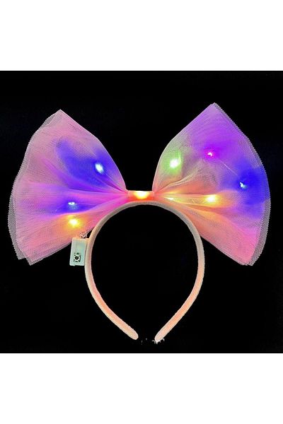 Mu Art Colorful LED Lighted Bow Shaped Tulle Party Crown Pink Color 25x25 Cm