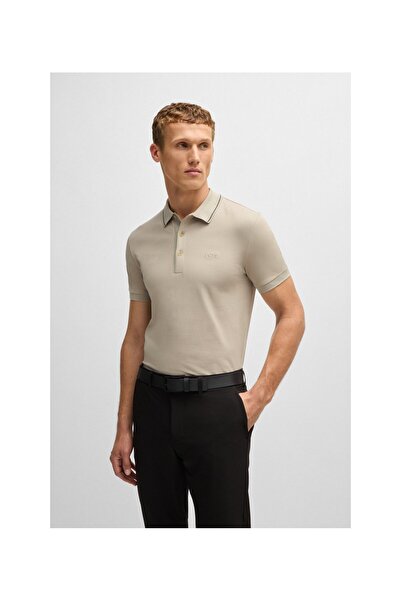 BOSS Uygun renkte logolu pamuk-pike dar kesim polo yaka tişört