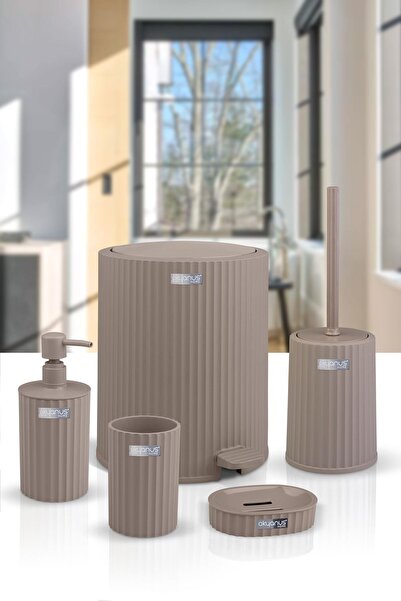 Okyanus Home Σετ μπάνιου Coliseum Mink 5 τεμαχίων με εσωτερικό κουβά και πεντάλ