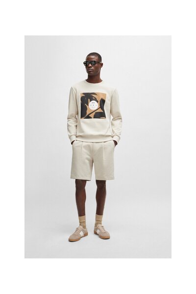 BOSS Mevsimsel desenli pamuklu havlu rahat kesim sweatshirt