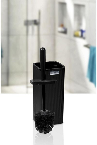 Okyanus Home Βούρτσα Mina Μαύρη Ριγέ Τετράγωνη WC