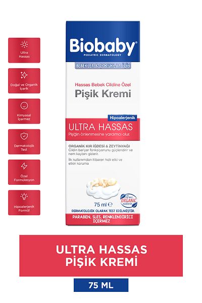 Biobaby Baby Diaper Rash Cream 40% Zinc 75 gr - Contains Organic Buckthorn Oil and Olive Oil