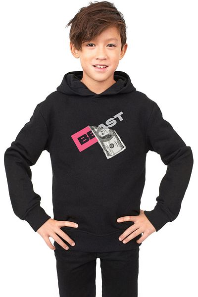 Tshirthane Детски суичър с качулка Mr Beast Dollar Bill Black 3ip