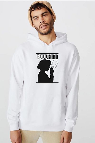 Tshirthane Pulp Fiction Goddamn White ανδρικό φούτερ με κουκούλα 3 κορδονιών