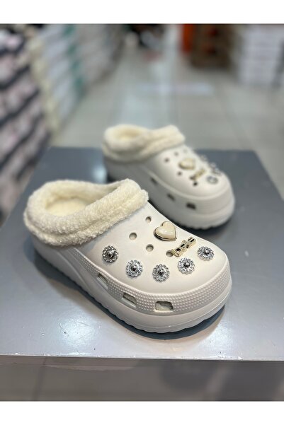 Akınal Bella Papuci casual de damă cu cataramă cu lanț de lână