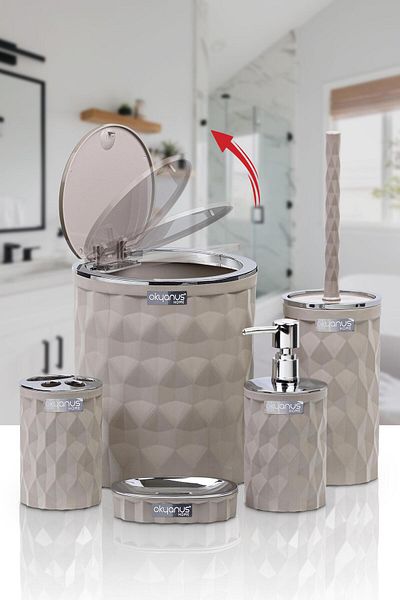 Okyanus Home Σετ μπάνιου Diamond Mink Chromed Click Cover 5 τεμαχίων