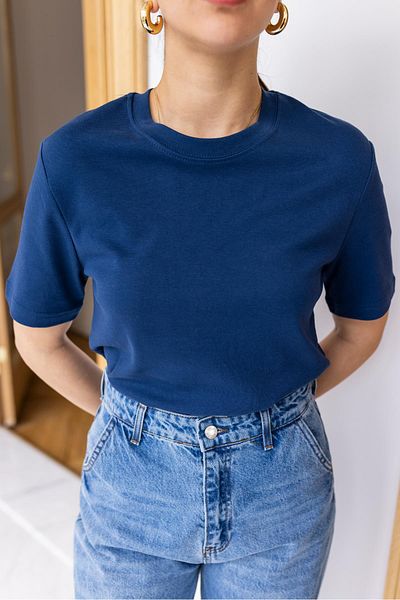 Askı Nişantaşı Μπλουζάκι από ύφασμα Indigo Crew Neck Cotton